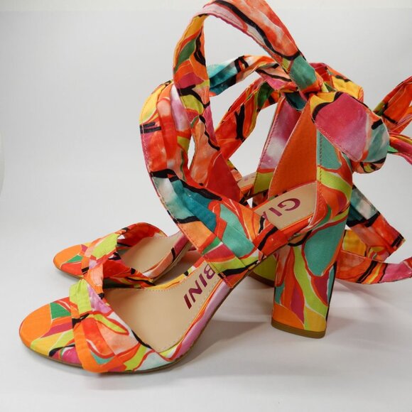 Gianni Bini Astraahh SANDALS Size 7.5 Abstract Floral Ankle Wrap Block Heel NEW - Picture 4 of 11